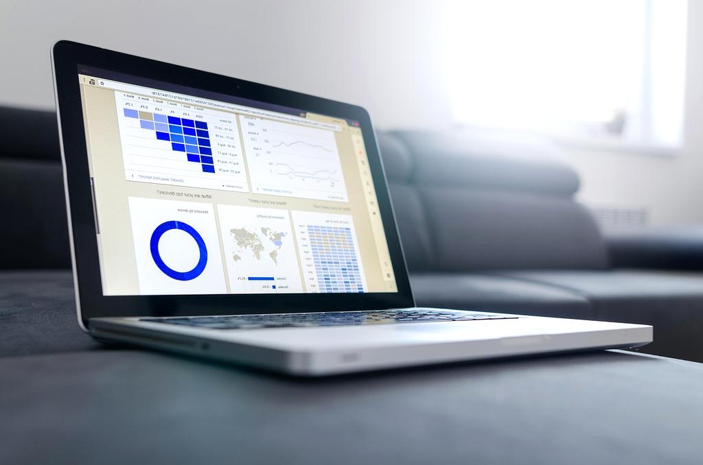 Business dashboard displaying analytics software with charts and data visualization
